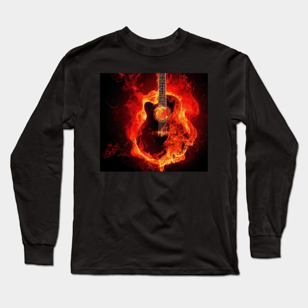 Fire Guitar Long Sleeve T-Shirt by Realms.World